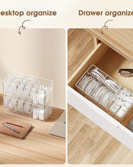 Charger Cable Cord Storage Organizer Easy Storage Without Ties Charger Cable Organizer Cable Management Boxes - 1 Pack（Transparent）
