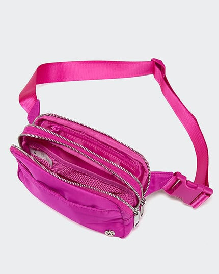 Pander Everywhere Belt Bag for Women, 5 Zipper Pockets Nylon Crossbody Fanny Pack Purse (Grape Purple)