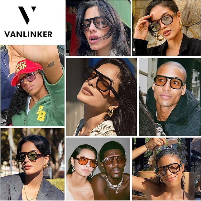 VANLINKER Oversized Retro Square Aviator Sunglasses for Women Men 70s Vintage Style Trendy Big Flat Top Sun Glasses VL9826