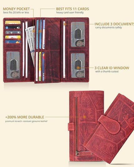 Real Leather Women Wallet Leather with RFID Blocking -Trifold Card Holder Designer Ladies Clutch with ID Window Wallets