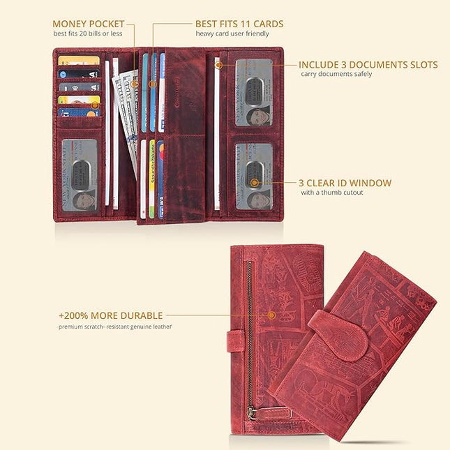 Real Leather Women Wallet Leather with RFID Blocking -Trifold Card Holder Designer Ladies Clutch with ID Window Wallets