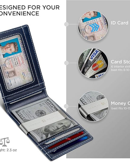 SERMAN BRANDS Mens Money Clip Wallet. RFID Blocking Slim Front Pocket Wallets for Men, Full Grain Leather RFID Minimalist Card Holder | RFID Blocking, Slim, Front Pocket, RFID, Minimalist, Card Holder