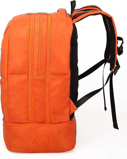 Sole Premise Leather Bag for Multi-functional Travel Carry-on with Shoe, Laptop and Clothes Compartments for Men & Women (Orange)