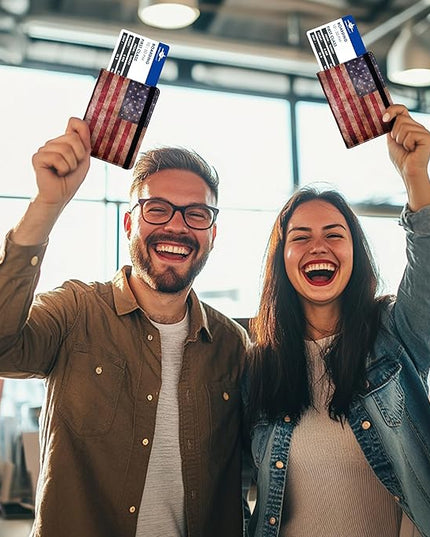 Passport Holder for Women and Men PU Leather Passport Cover for Travel (American Flag)