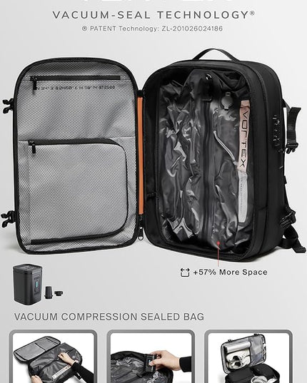 BlackVoyage Vortex Vacuum Seal Travel Backpack 60L Expandable Air Compression System Water Resistant TSA Lock Carry-On Suitcase Luggage Black Zephyr - Vacuum Pump Included