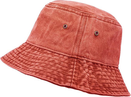 Bucket Hat, Wide Brim Washed Denim Cotton Outdoor Sun Hat Flat Top Cap for Fishing Hiking Beach Sports