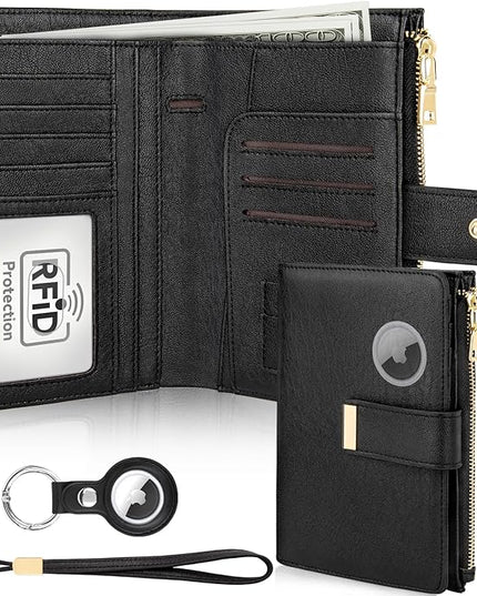 HUANLANG Passport Holder with Airtag for Women/Men, Airtag Passport Wallet for Travel Leather Passport Holder RFID Blocking,Travel Passport Walelt with Credit Card Holder