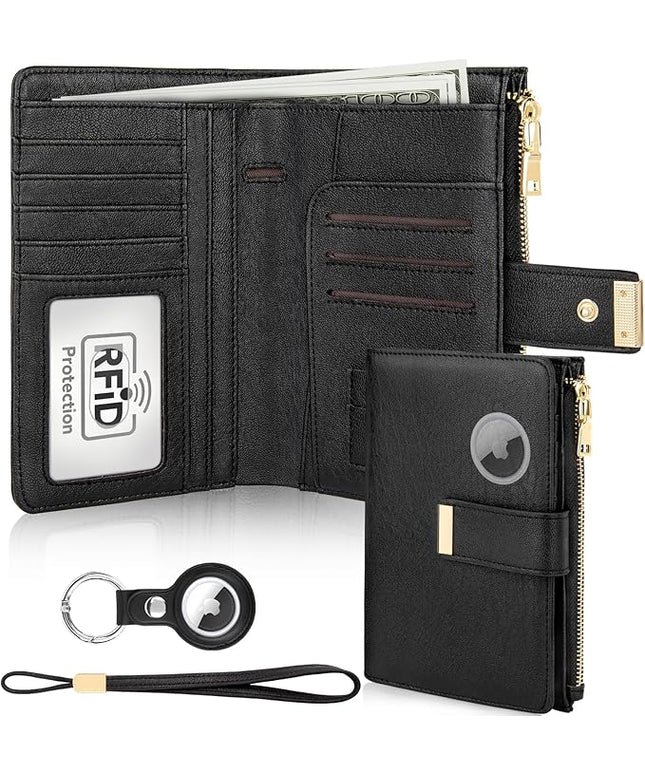 HUANLANG Passport Holder with Airtag for Women/Men, Airtag Passport Wallet for Travel Leather Passport Holder RFID Blocking,Travel Passport Walelt with Credit Card Holder