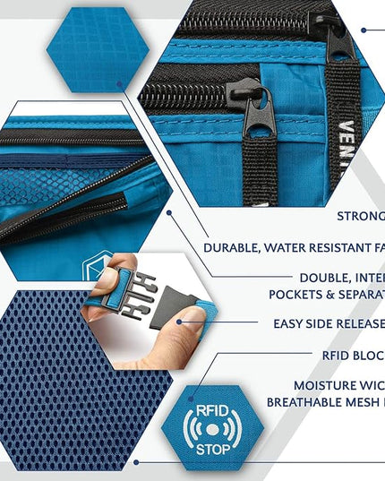 VENTURE 4TH Travel Money Belt - Slim Passport Holder RFID Blocking Travel Pouch to Protect Cash, Credit Cards and Travel Documents (Blue)
