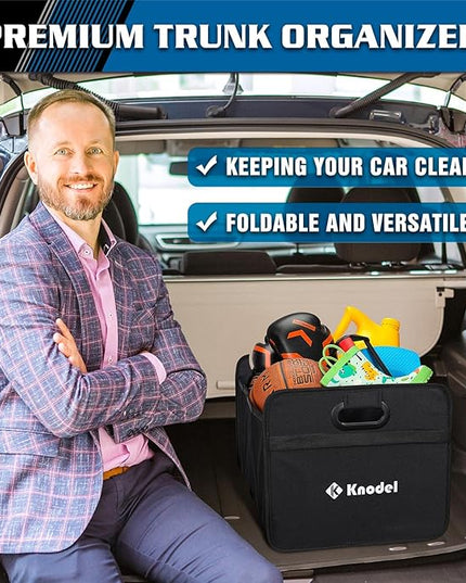 K KNODEL Car Trunk Organizer, Foldable Organizer for Car, Automotive Consoles & Organizers, Storage with Reinforced Handles (Medium, Black)