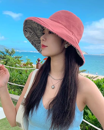 HUAMULAN Women Summer Sun Hat Wide Brim Wired Edge Floral Beach Bucket Hats Reversible Foldable Travel UV Protection Lady Hat