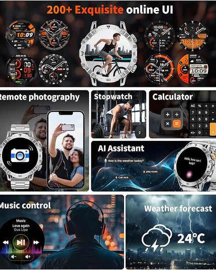 LIGE Smart Watches for Men 1000mAh Battery/LED Flashlight/3 Straps, 1.7" Ultra HD Screen Outdoor Smartwatch with 111 Sports Modes, Bluetooth Call 5ATM Waterproof Fitness Tracker Android iOS,Sliver