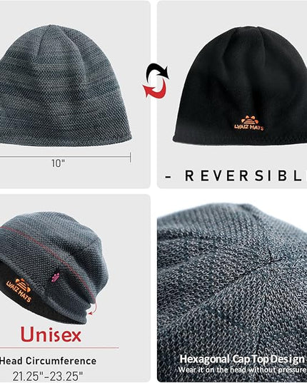 Lvaiz Mens Winter Beanie Hat Warm Fleece Lined Skull Cap for Men Reversible Women Windproof Watch Hat Knit Warm Unisex Beanie