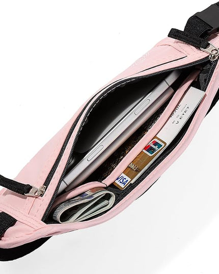 Money Belt - Slim Passport Holder RFID Blocking Travel Wallet Undercover Fanny Packs for Men Women - Pink