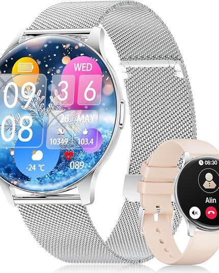 LIGE Smart Watch for Women, 1.43" AMOLED Screen Smartwatch with Answer/Make Call for iPhone/Android/Samsung,Fitness Tracker with 120+ Sport Modes, Sleep/Health Monitor, IP68 Waterproof,2 Bands,Silver