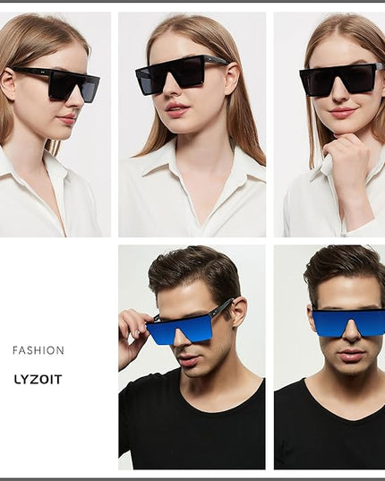 LYZOIT Square Oversized Sunglasses for Women Men Big Flat Top Fashion Shield Large UV Protection Rimless Shades