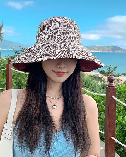 HUAMULAN Women Summer Sun Hat Wide Brim Wired Edge Floral Beach Bucket Hats Reversible Foldable Travel UV Protection Lady Hat