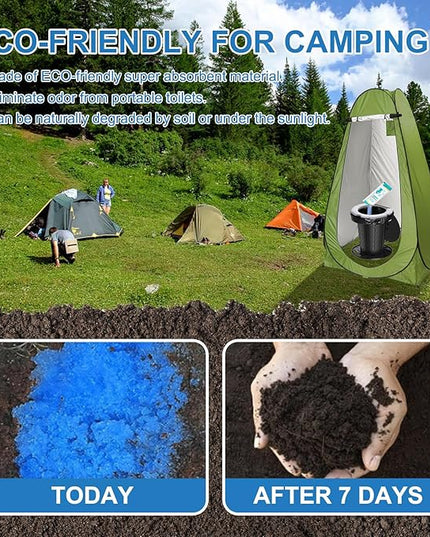 BLIKA 30 Pack Portable Toilet Absorbent Gel, Camping Toilet Gel Powder, Odor-Control Urine Liquid Waste Gel, Eco Absorbent Gel, Poo Urine Powder for Outdoor Camping, Hiking, Emergency