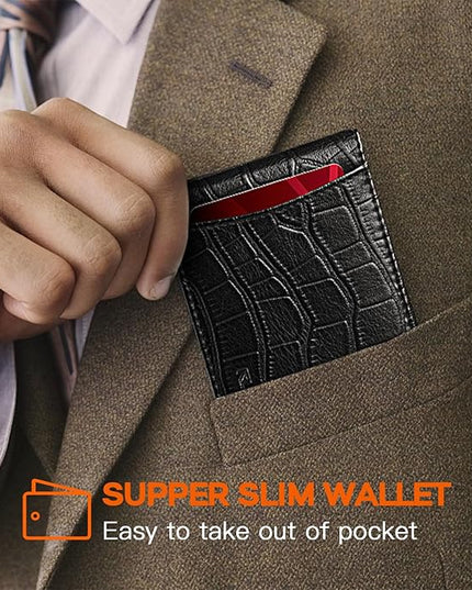 RUNBOX Slim Wallet for Men Genuine Leather RFID Blocking Bifold Minimalist Front Pocket Mens Wallet with Money Clip Thin Gift Box