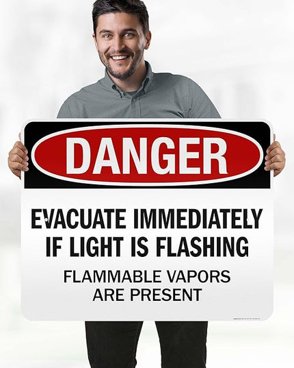 Danger Evacuate Immediately If Light is Flashing Flammable Vapors are Present Sign, 24x30 Inches, 3M EGP Reflective .080 Aluminum, Fade Resistant, Made in USA by My Sign Center