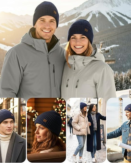 Merino Wool Beanie Hat for Men Women - Thermal Knitted Winter Hat for Large Heads Hiking Running Cap Wrap for Cold Weather