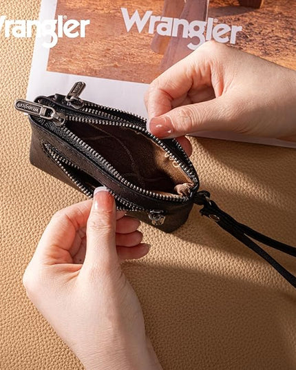 Montana West Wrangler Coin Purse for Women RFID-blocking Floral Embossed Change Pouch Wristlet Wallet Lightweight Portable Wallets Black