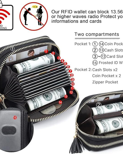 APHISON RFID Credit Card Holder Zipper Card Case Keychain Small Wallet for Women 1942-2 BLACK