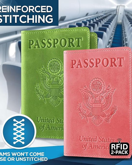 Ciana RFID Passport Holder for Travel – PU Leather Passport Cover and Card Holder for Men & Women – Slim Passport Holder with Card Protector Slot, Travel Must Haves (Pink - Lime Green)