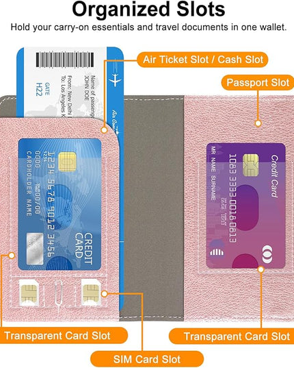 RSAquar Passport Holder for Women and Men, Premium PU Leather Travel Passport Wallet RFID Blocking Passport Cover Travel Documents Organizer (Rose Gold)