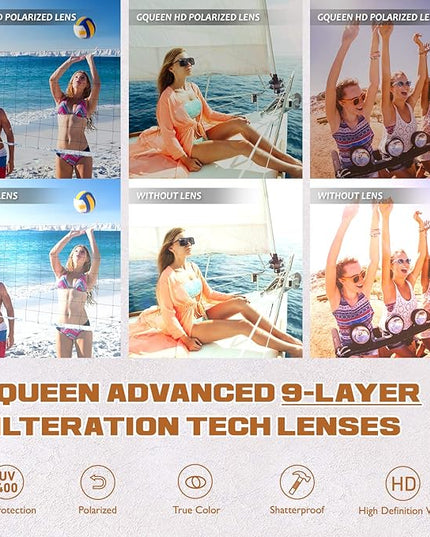 GQUEEN Classic Horn Rimmed Semi Rimless Polarized Sunglasses for Men Women GQO6