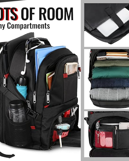 YOREPEK 18.4 Laptop Large Backpacks Fit Most 18 Inch Laptop with USB Charger Port,TSA Friendly Flight Approved Weekend Carry on Backpack with Luggage Strap for Men and Women, Black