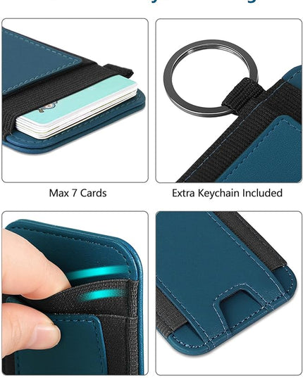 ExtreLife for Magsafe Wallet, Strongest Magnetic Wallet for iPhone 17/16/15/14/13/12 Series, for Magsafe Card Holder with 2 Card Slots, RFID Blocking, Slim, Vegan Leather, Hold 7 Cards, Blue