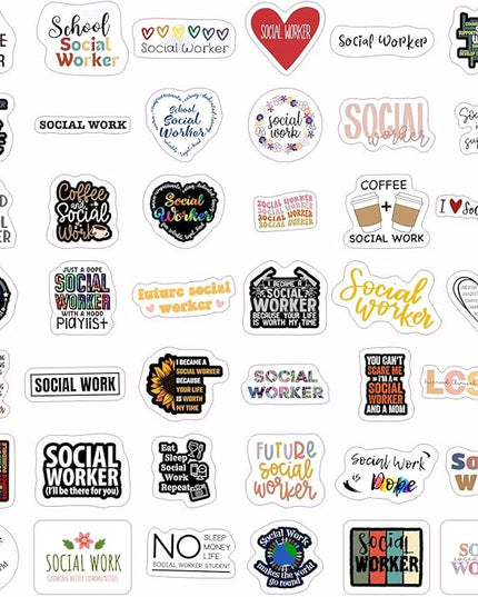 BulbaCraft Funny Social Worker Stickers for Water Bottles - Waterproof Vinyl Social Work Decals, Gifts for Women & Men