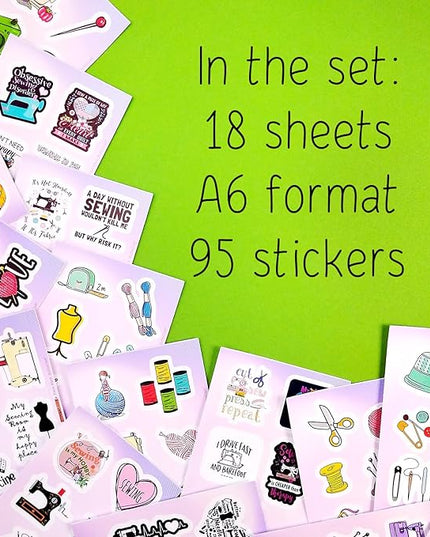 BulbaCraft Sewing Stickers for Water Bottle and Laptop - Tailor Party Supplies & Decorations, Waterproof Vinyl Crafting Decals, Sewing and Needlework Stickers Laptop Decals, Gifts for Women & Men