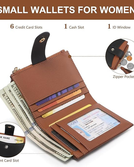 yiijay Small Wallet for Women RFID Blocking Tassle Bifold Slim Thin Leather Wallet Credit Card Holder Wallet Ladies Mini Wallet with Zipper Pocket