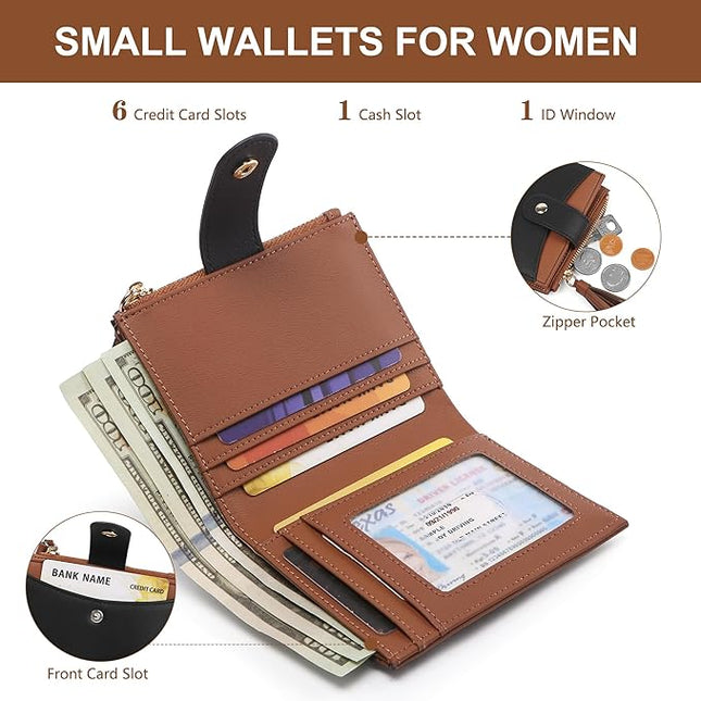 yiijay Small Wallet for Women RFID Blocking Tassle Bifold Slim Thin Leather Wallet Credit Card Holder Wallet Ladies Mini Wallet with Zipper Pocket