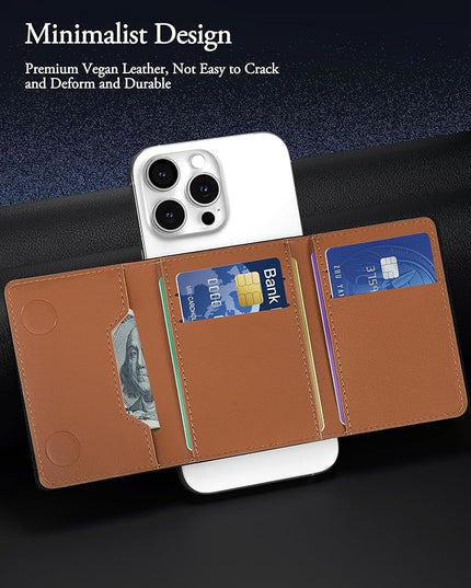 TopMade for MagSafe Wallet, Strongest Magnetic Card Holder for iPhone 17/16/15/14/13/12 Series, Minimalist Leather Trifold Magnetic Wallet for Phone Case, 9 Cards Holder, RFID Blocking, Brown