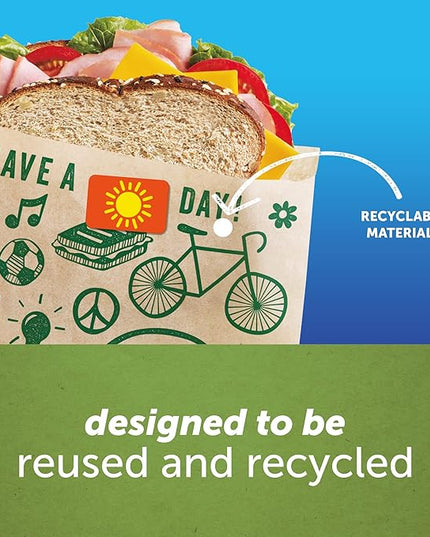 Ziploc Paper Sandwich and Snack Bags, Recyclable & Sealable with Fun Designs, 150 Bags Total