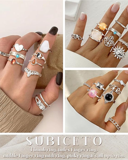 Subiceto 70 Pcs Vintage Crystal Ring Set Knuckle Rings for Women Bohemian Stackable Joint Rings Retro Boho Stacking Joint Finger Rings Pack