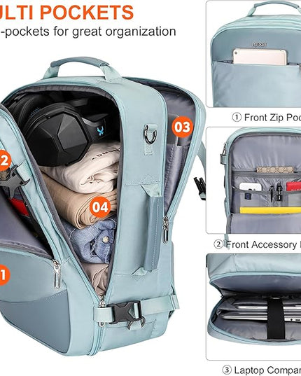 PIJUSHI Travel Backpack for Women Carry on Suitcase Backpack Flight Approved Personal Item Bag Fits 16 Inch Laptop(PE035 Blue)