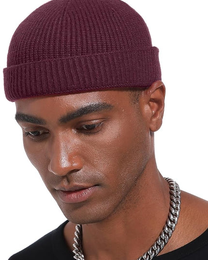 vidsel Thin Wool Fisherman Beanie Hat for Men Women Fall Winter,Short Knit Cuffed Fashion Trawler Skull Cap,Watch Cap