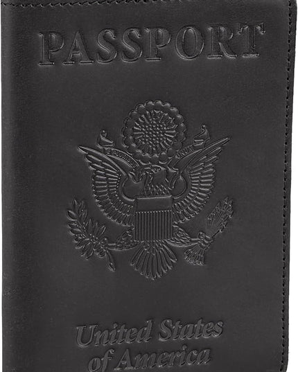 Shvigel US Leather Passport Book Cover - Thin American Travel Passport Holder - Premium International USA Passport Protector Case for Women Men (Black Vintage)