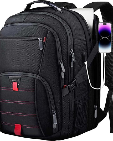 Extra Large Travel Laptop Backpack, 17.3 Inch Carry on Backpack for Men Women with USB Port, Big Anti Theft Water Resistant College Bussiness TSA Airline Approved Work Computer Backpack, Black
