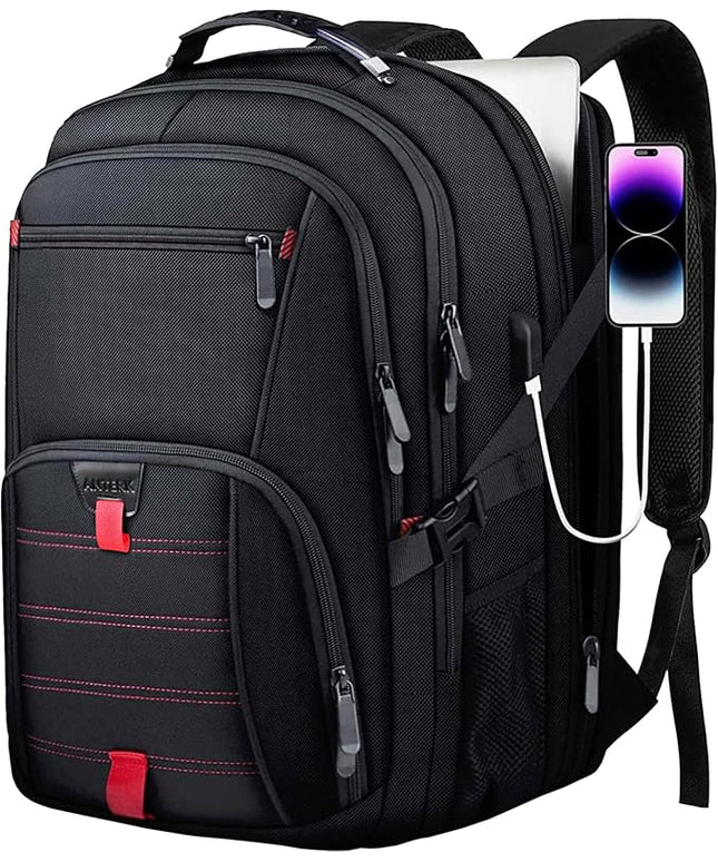 Extra Large Travel Laptop Backpack, 17.3 Inch Carry on Backpack for Men Women with USB Port, Big Anti Theft Water Resistant College Bussiness TSA Airline Approved Work Computer Backpack, Black