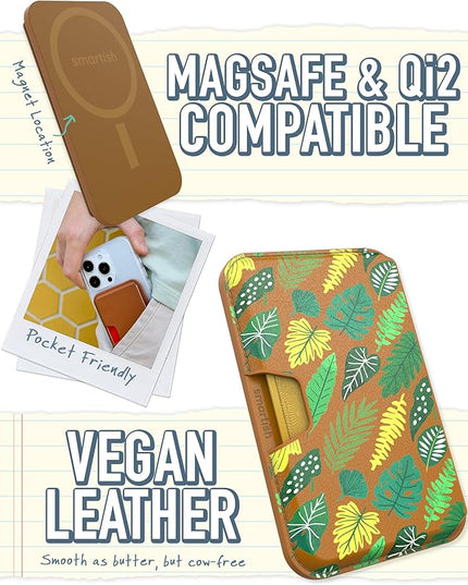 Smartish Wallet for MagSafe iPhones - Side Hustle - Vegan Leather Slim Detachable Magnetic Card Holder for Apple iPhone 17/16/15/14/13/12/13/12 Models - Leaf Me Alone