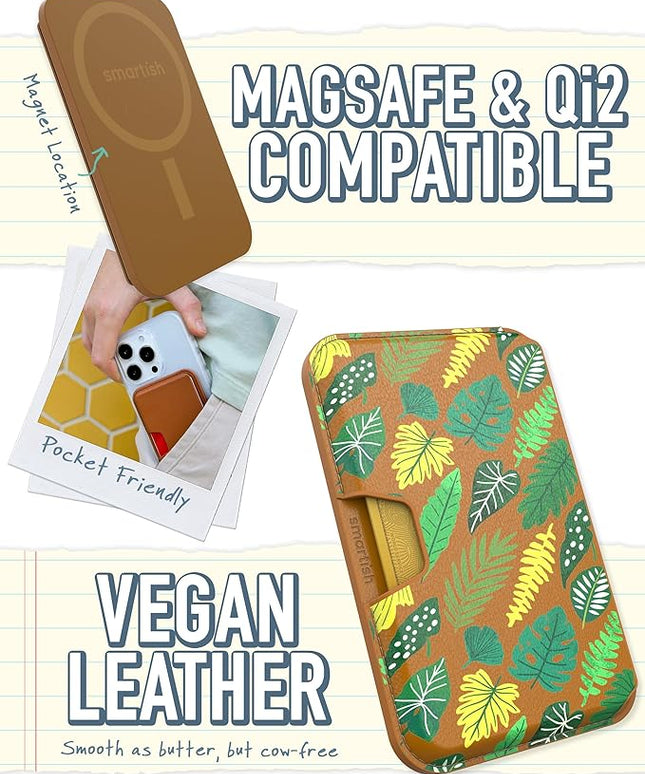 Smartish Wallet for MagSafe iPhones - Side Hustle - Vegan Leather Slim Detachable Magnetic Card Holder for Apple iPhone 17/16/15/14/13/12/13/12 Models - Leaf Me Alone