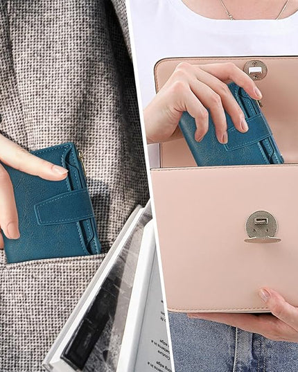 Airkit Small Wallet Women RFID Blocking Soft Leather Bifold Compact Card Holder Wallet for Women with Zipper Coin Pocket 4 ID Window