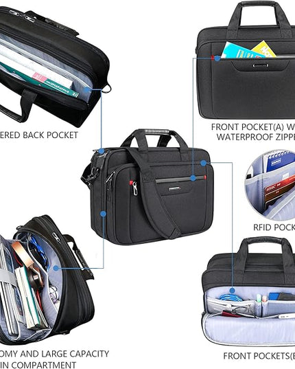 VANKEAN Laptop Briefcase Premium Laptop Case Fits Up to 17.3 Inch Business Shoulder Bag Laptop Expandable Water-Repellent Messenger Bag for Men/ Women Computer Bag for Travel/ Business/ Black