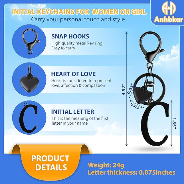 A-Z Heart Initial Letter Keychain, Stainless Steel Alphabet Charm for Handbags, Gift for Women and Girls