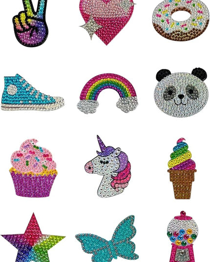 StickerBeans® Rhinestone Stickers – 1st Edition Collection 12-Pack, 2” x 2” Unique Sparkly Cut-to-Shape for Collecting, Trading, Decorating Laptops, Phone Cases, Scrapbooks, for Kids & Teens